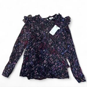 Reiss Dark Floral Ruffle Blouse